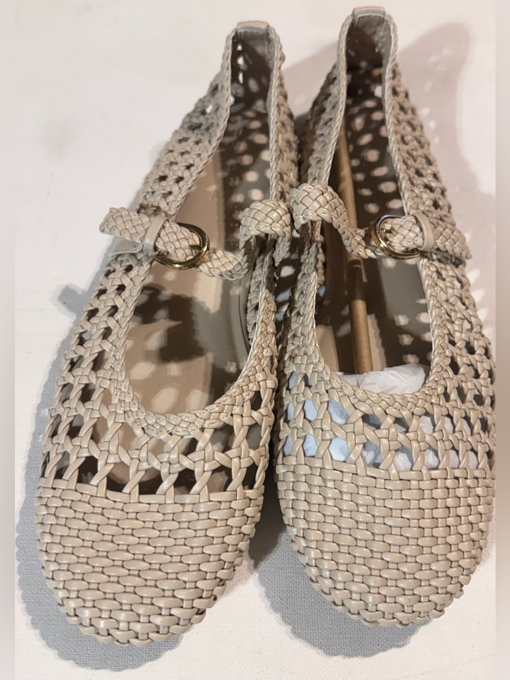 #NWT Braided Mary Jane Flats in Beige with Gold Buckle by Cushionaire